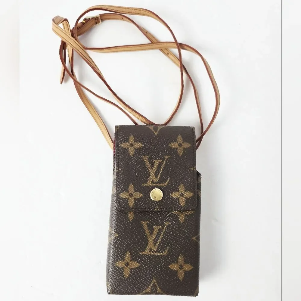 Louis Vuitton Signature Monogram Leather Phone Case Crossbody Bag Brown 5x2.75x1